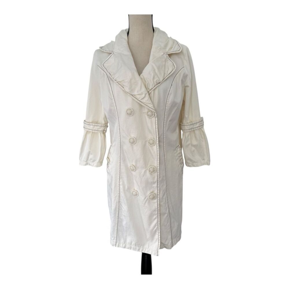 Monoreno Womens Coat Ivory 3/4 Sleeve Button Double Breasted Midi Jacket Solid L